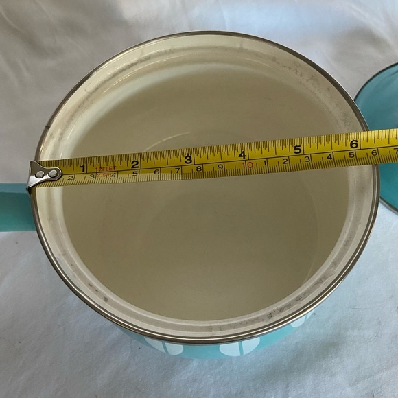 MCM 1.5 qt Lidded saucepan White Lotus on Turquoise Blue Scandinavian Vintage - Picture 9 of 13